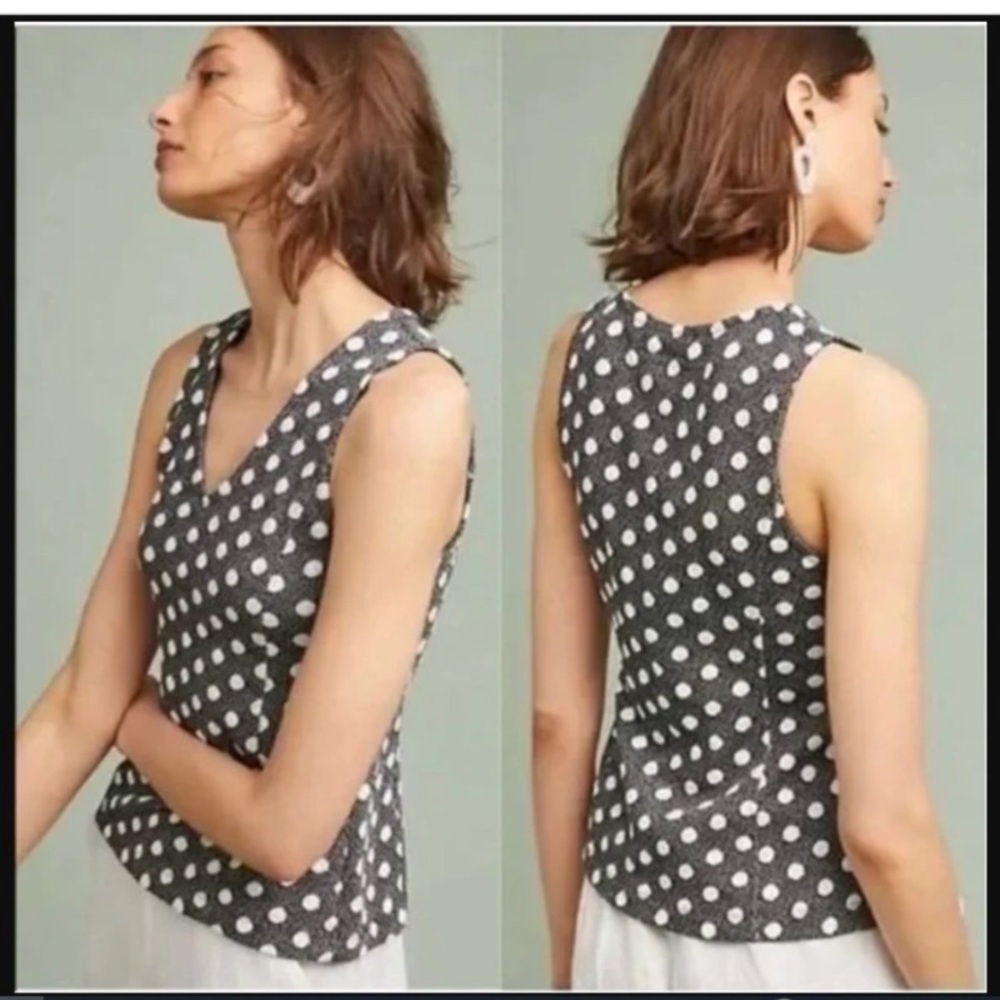 Maeve Anthropologies Black and White Polka Dot Sleeveless Top - Picture 1 of 6